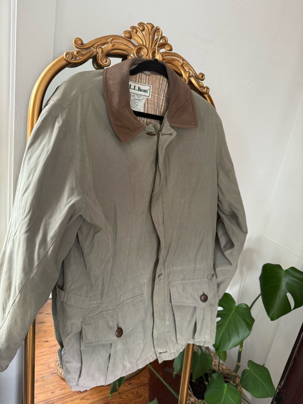 L.L. Bean Men’s Olive Green Field Jacket with Brown Collar